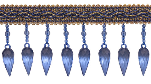NAVY BLUE TAUPE BAROQUE COLL. 3 inch BEADED FRINGE Style# B78B Color: NAVY TAUPE - 5817 (Sold by The Yard)