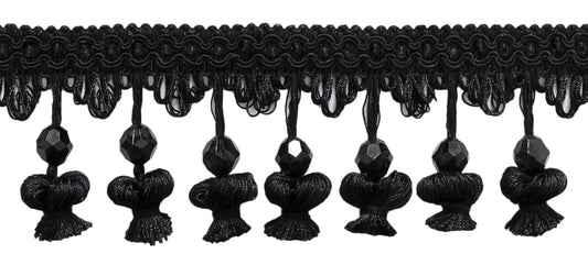 5 Yard Value Pack / 2 1/2 inch Beaded Onion Tassel Fringe / Style# NT2504 / Color: Black - K9 / 15 Ft / 4.6 M - DecoPro