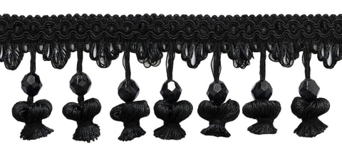 5 Yard Value Pack of Veranda Collection 3.5 Inch Tassel Fringe Trim -  Black, Style# VTF035, Color: Black Charcoal - VNT30 (4.5M / 15 Ft)