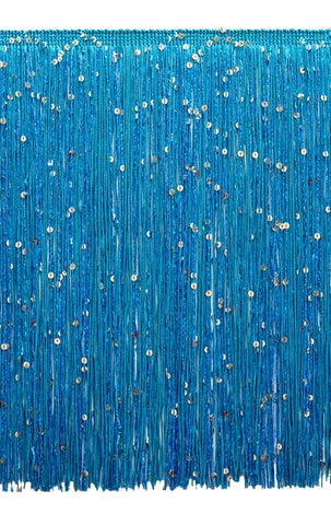 12 Inch Chainette Sequin Fringe Trim, CFS12 Color: Turquoise - 04, Sold By the Yard