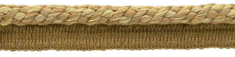Elaborate 3/8 inch Camel Beige, Straw, Harvest Gold Veranda Collection Trim Cord With Sewing Lip / Style# 0038V / Color: Savanna Gold - VNT5 / Sold by The Yard