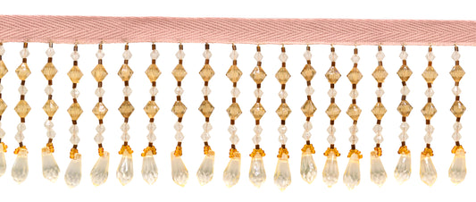 2 1/2" (6cm) Beautiful Handcrafted Diamond Teardrop Beaded Fringe Trim | Fringe Trim (Style# B12027-AC), #E20008 Multicolor / Sand Beige - Sold By The Yard - DecoPro