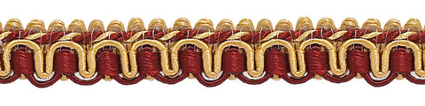 Burgundy Red, Gold 1/2 inch Imperial II Gimp Braid Style# 0050IG Color: BURGUNDY GOLD - 1253 (Sold by The Yard)
