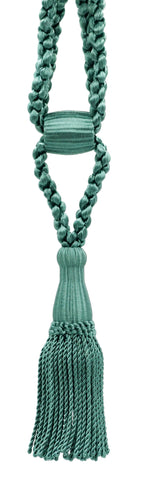Teal Blue Decorative Tassel Tiebacks / 5 1/2 inch Tassel Length / 24 inch Spread (embrace) / STYLE#: TBC055-SPR24 (8362) / COLOR: Light Peacock Blue - 9620