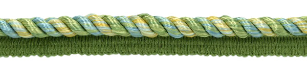 Multi colored 3/8 inch Ocean Blue, Spring Green, Pale Yellow, Alpine Green, Gulf Cord With Sewing Lip / Style# 0038MLT / Color: Summer Daze - PR17 / Sold by The Yard