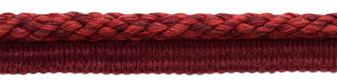 Elaborate 3/8 inch Maroon, Black Cherry, Chinese Red Veranda Collection Trim Cord With Sewing Lip / Style# 0038V / Color: Merlot - VNT12 / Sold by The Yard