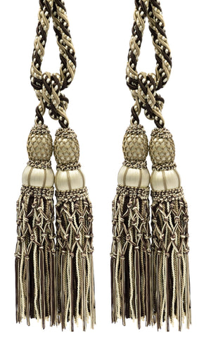 Pair of Beautiful Mocha Brown, Beige, Ivory Curtain & Drapery Large Double Tassel Tieback/10 inch tassel, 38 inch Spread Decorative Rope Holdback / Style# TBEL10-2 (21204) Color: EL19