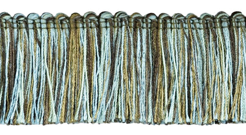 Veranda Collection 2 inch Brush Fringe Trim / Spa Blue, Mocha Brown, Chocolate / Style#: 0200VB / Color: Mocha Blue - VNT34 / Sold by the Yard