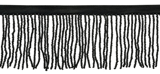 2 1/2" (6cm) Beautiful Handcrafted Beaded Fringe Trim with Sead Bead Design | Fringe Trim (Style# B40684-GL), #K9 Solid / Jet Black - Sold By The Yard - DecoPro
