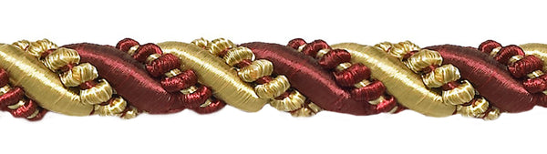 Large Burgundy Red, Gold 7/16 inch Imperial II Decorative Cord Without Lip Style# 716I2 Color: BURGUNDY GOLD - 1253 (Sold by The Yard)