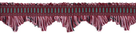 1 3/4" long (4cm) Marrakesh Collection Beautiful Contemporary Scalloped Fringe Trim with Woven Gimp Braid Header (SFRW0175) | 3 Yards (9 ft/2.5m), #VL01 Multicolor / Wine Red - DecoPro