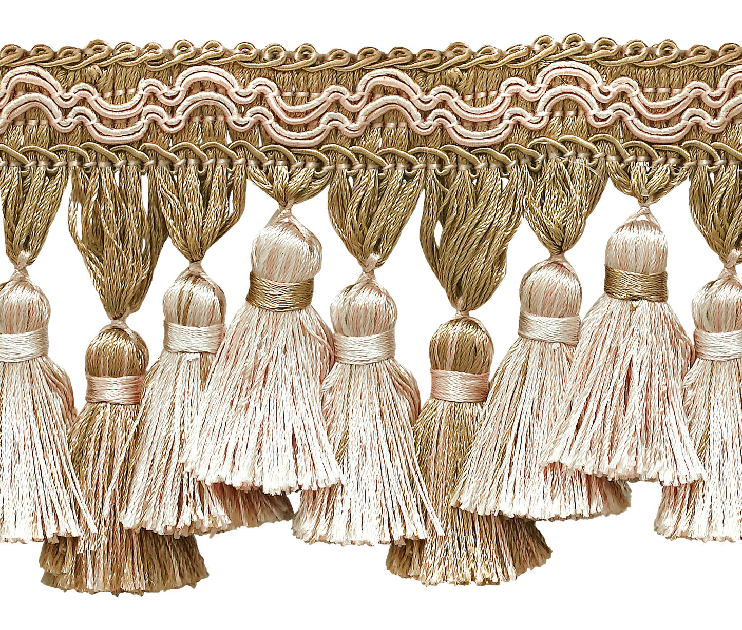Ivory, Light Beige 3 3/4 inch Imperial II Tassel Fringe Style# TFI2 Color: WHITE SANDS - 4001 (Sold by The Yard) - DecoPro