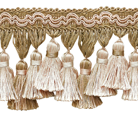 Ivory, Light Beige 3 3/4 inch Imperial II Tassel Fringe Style# TFI2 Color: WHITE SANDS - 4001 (Sold by The Yard)