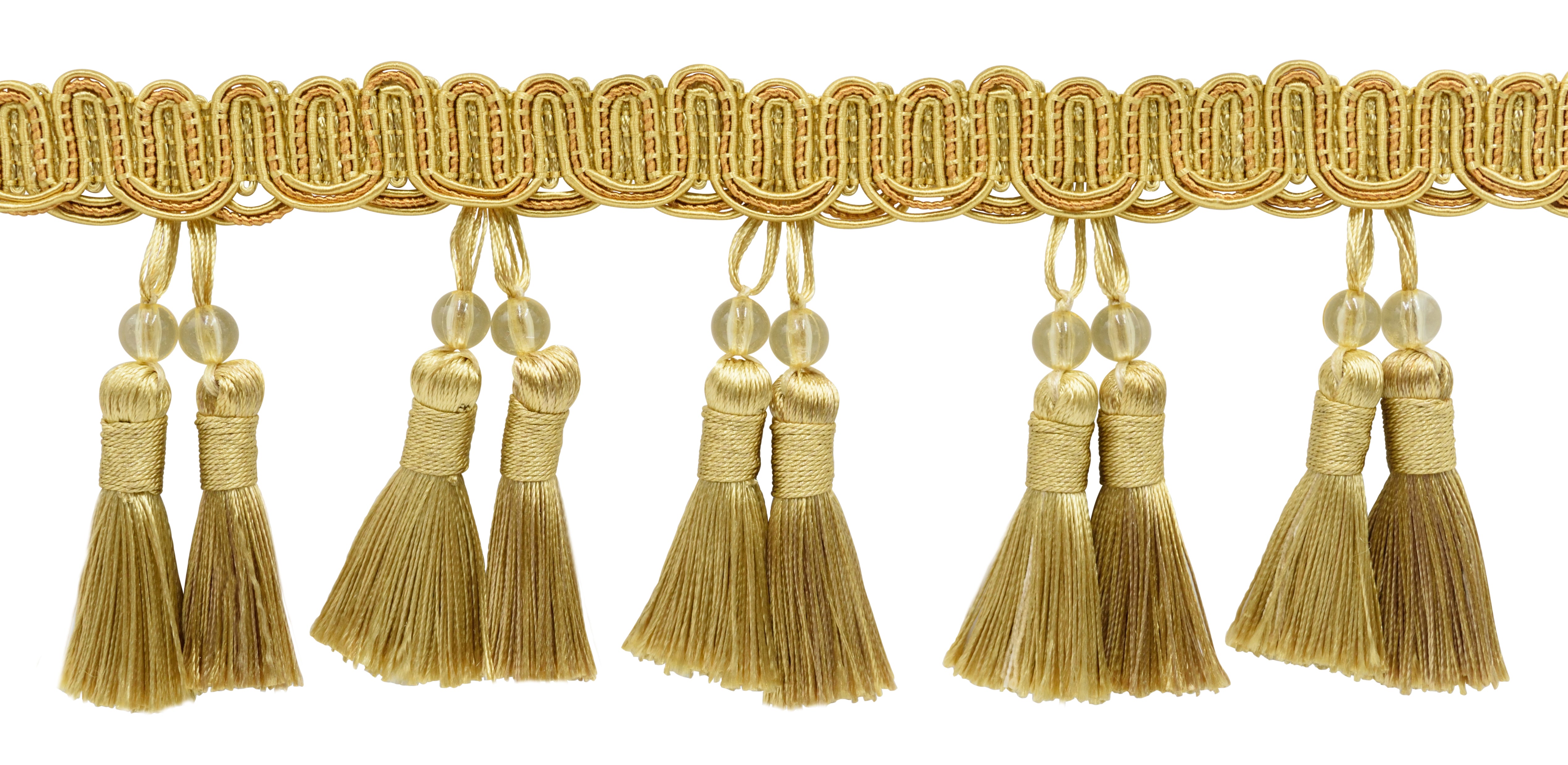 Elegant 4 Long Medium and Light Gold Beaded Tassel Fringe Style#BTFH4 - Golden Rays 4875 (Sold by The Yard)