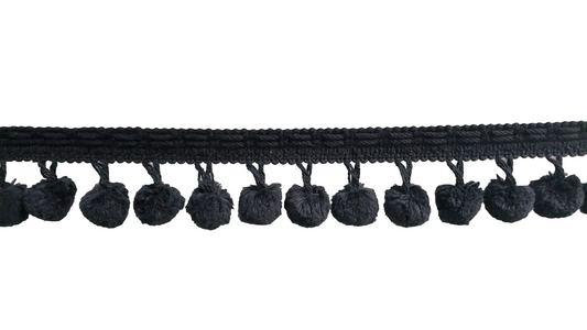 2" (5cm) long Basic Trim Collection Cotton Pom Pom Ball Fringe | Fringe Trim (PPS0200) | Sold By The Yard (36"/3 ft/0.9m), #K9 / Jet Black - DecoPro