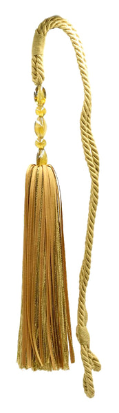 Decorative Beaded Ribbon Tassel Tiebacks with beautiful amber glass beads, Tassel Length 10
