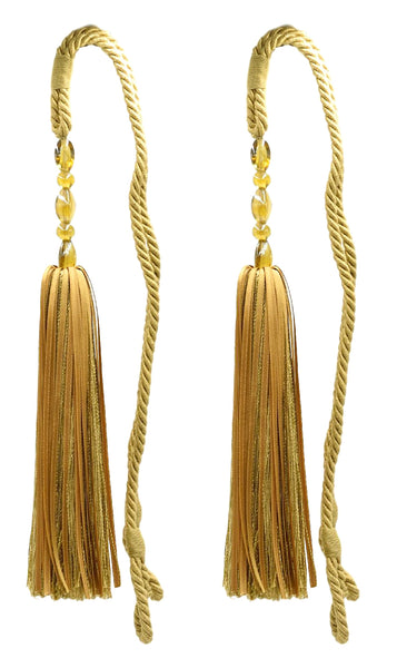 Decorative Beaded Ribbon Curtain & Drapery Tassel Tieback with Beautiful Amber Glass Beads, Tassel Length 10