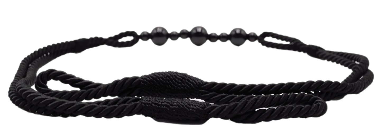 Beautiful Rope Curtain and Drapery Holdback Embellished with Glass Beads Tieback, 26" Spread (66cm), 3/16" (0.5cm) Thick (Style# RTB9920BEADED) Pure Black #K9 (Jet Black) Set of 4 - DecoPro