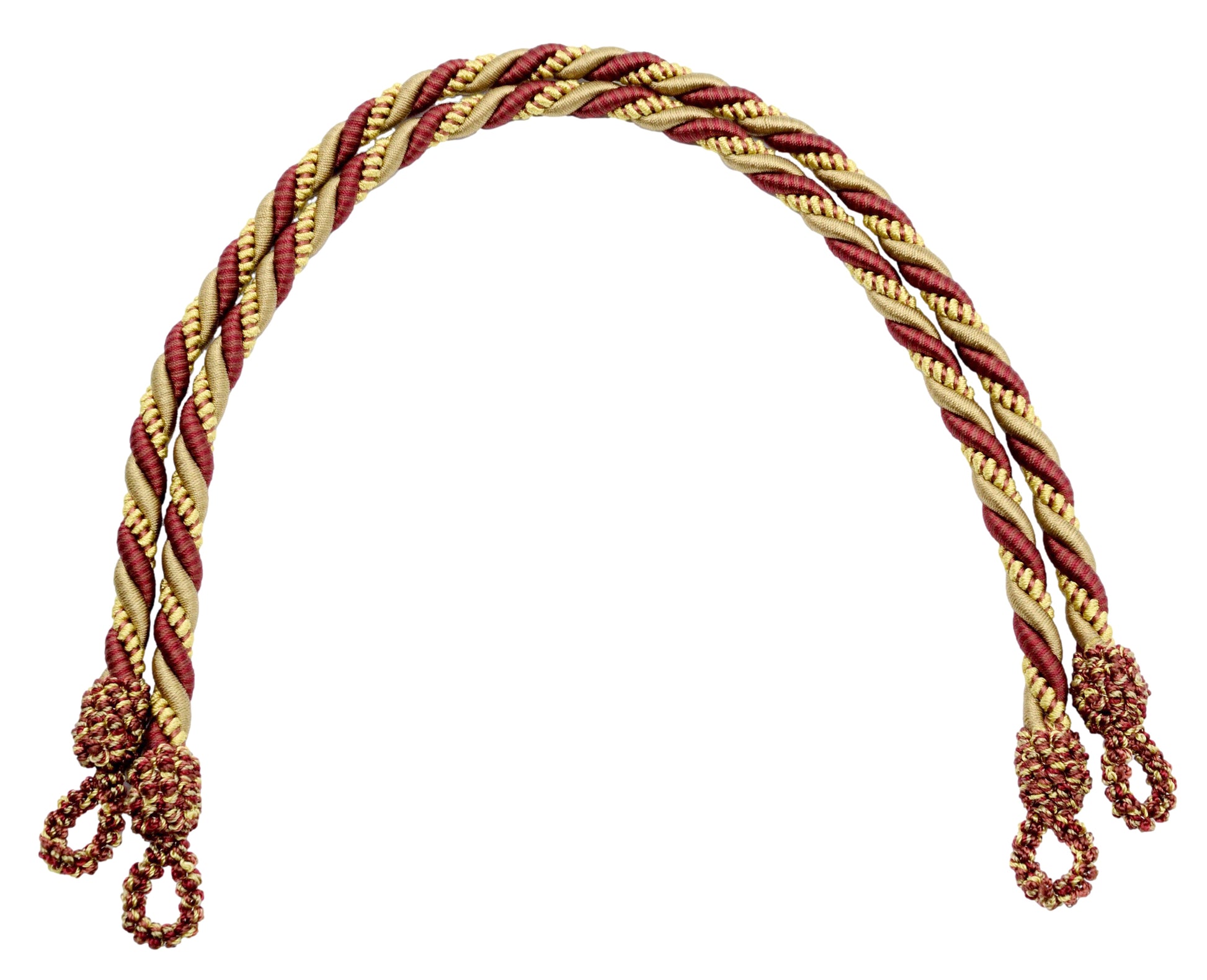 Beautifully Handcrafted Curtain and Drapery Decorative Rope Tieback, 19" Spread (48cm) (Style# RTBSPR19) Bistro Beige Multicolor #PR02 (Golden Beige, Wine Red, Yellow Gold) 2 Pairs (Set of 4) - DecoPro
