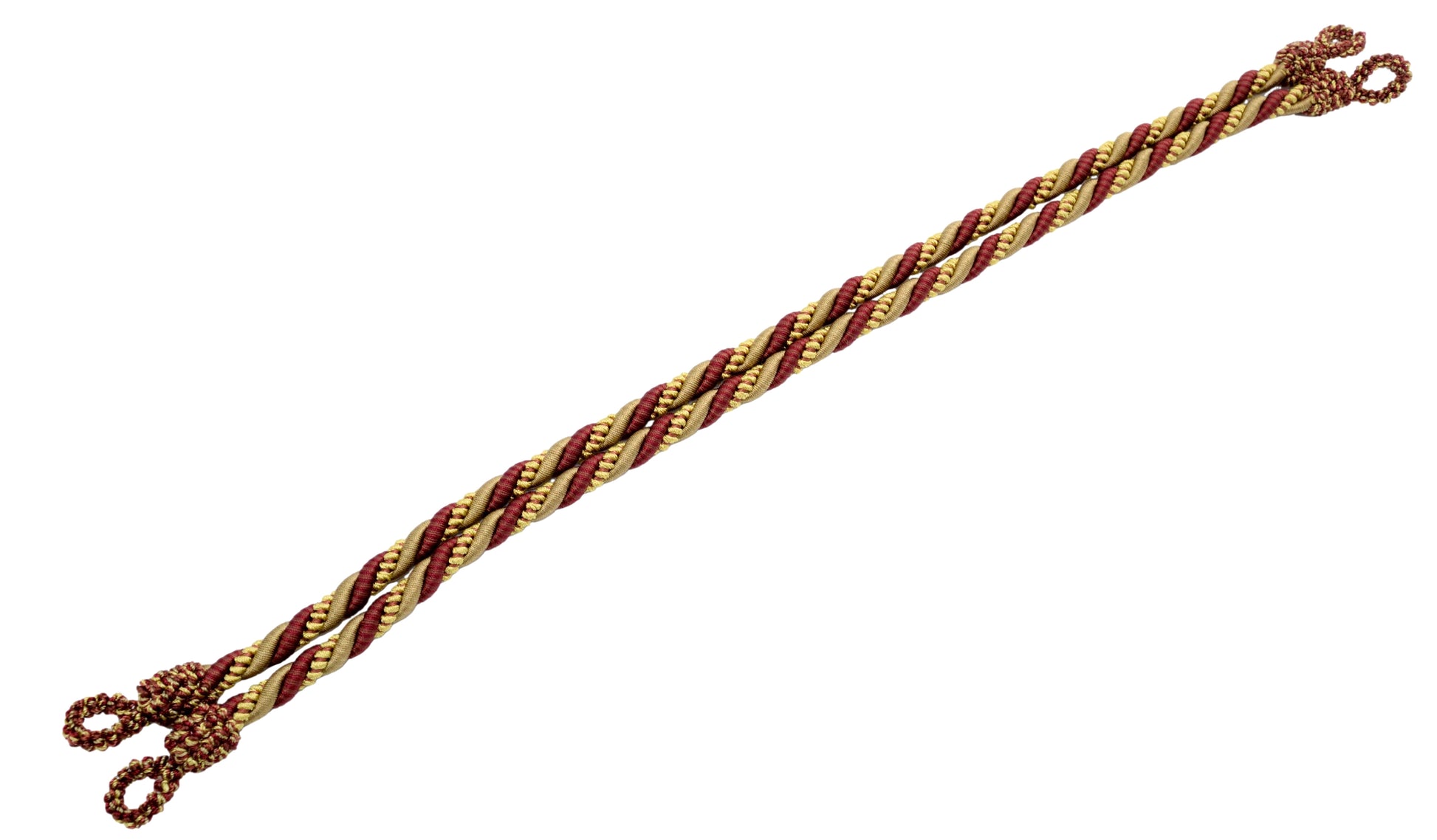 Beautifully Handcrafted Curtain and Drapery Decorative Rope Tieback, 19" Spread (48cm) (Style# RTBSPR19) Bistro Beige Multicolor #PR02 (Golden Beige, Wine Red, Yellow Gold) 1 Pair (Set of 2) - DecoPro