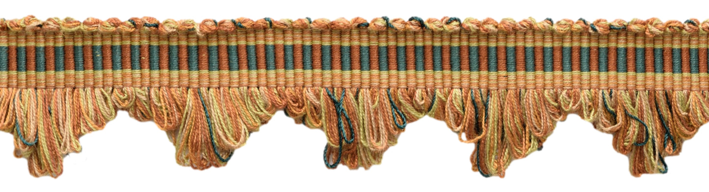 1 3/4" long (4cm) Marrakesh Collection Beautiful Contemporary Scalloped Fringe Trim with Woven Gimp Braid Header (SFRW0175-RN) | Sold By The Yard (36"/3 ft/0.9m), #VL02 Multicolor / Red Orange - DecoPro