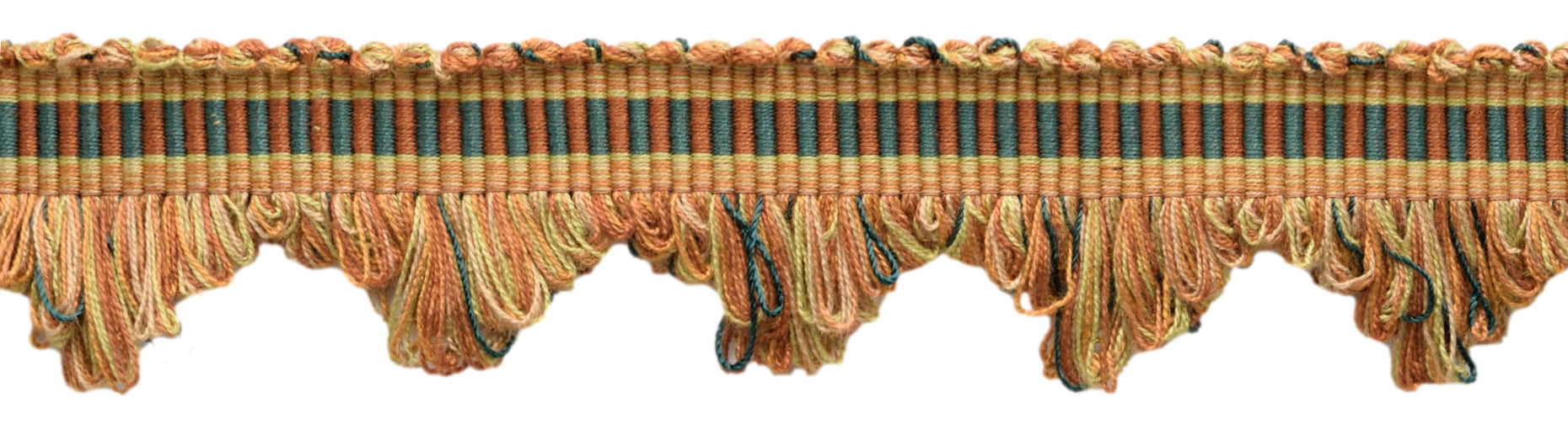 1 3/4" long (4cm) Marrakesh Collection Beautiful Contemporary Scalloped Fringe Trim with Woven Gimp Braid Header (SFRW0175-RN) | Sold By The Yard (36"/3 ft/0.9m), #VL02 Multicolor / Red Orange - DecoPro