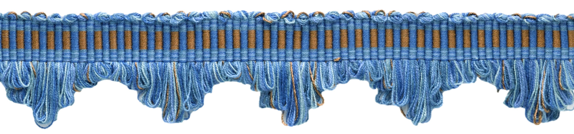 1 3/4" long (4cm) Marrakesh Collection Beautiful Contemporary Scalloped Fringe Trim with Woven Gimp Braid Header (SFRW0175-RN) | Sold By The Yard (36"/3 ft/0.9m), #VL09 Multicolor / Sky Blue - DecoPro