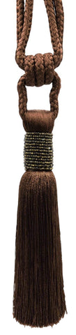 Classic Beaded Tassel Tiebacks, handcrafted with diamond braided cord and seed bead vintage design, Tassel Length 7