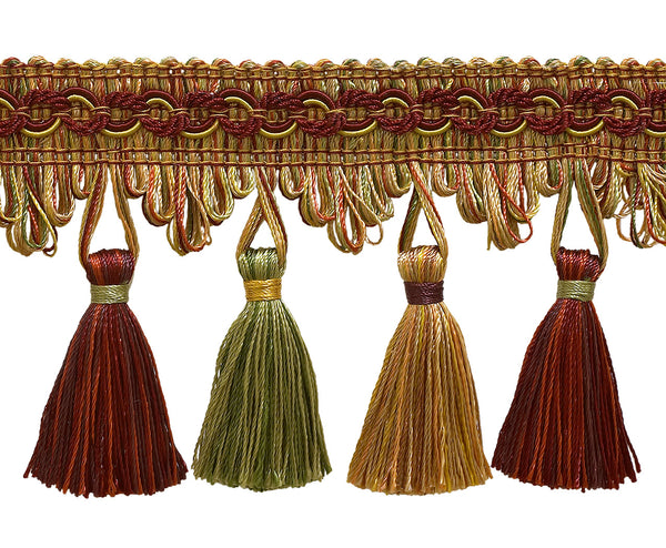 5 Yard Value Pack of Wine, Gold, Green 2 3/4 inch Imperial II Tassel Fringe Style# NT2502 Color: CHERRY GROVE - 4770 (15 Ft / 4.5 Meters)