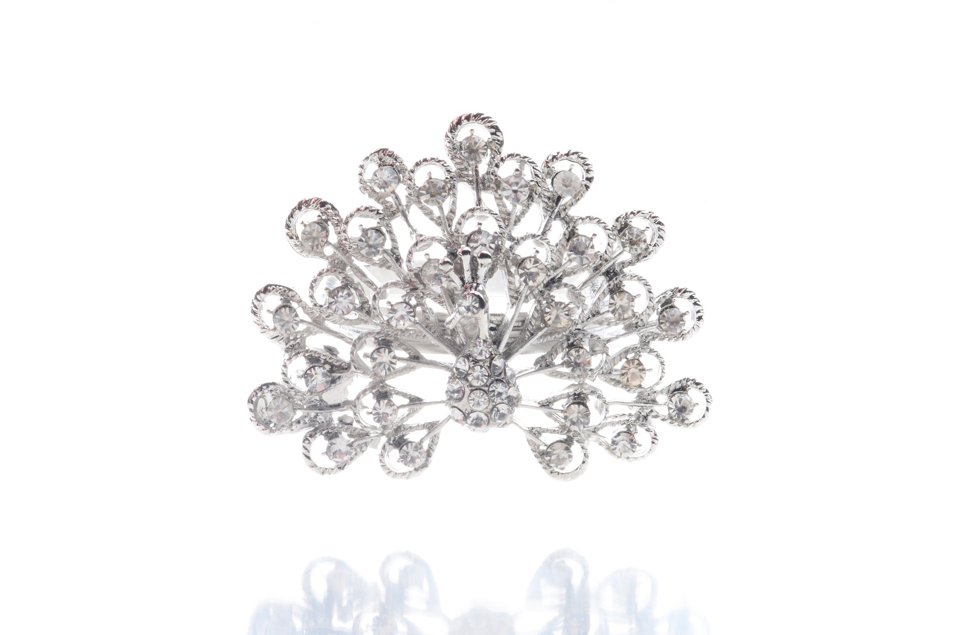 Set of 2 Beautiful, Premium Quality faux diamond Peacock design Silver Napkin Rings for dinners, holidays and weddings NR50311-S - DecoPro