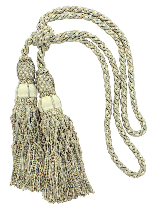 Beautiful Ivory, Beige Curtain & Drapery Large Double Tassel Tieback/10 inch tassel, 38 inch Spread Decorative Rope Holdback / Style# TBEL10-2 (21204) Color: 9802 - DecoPro