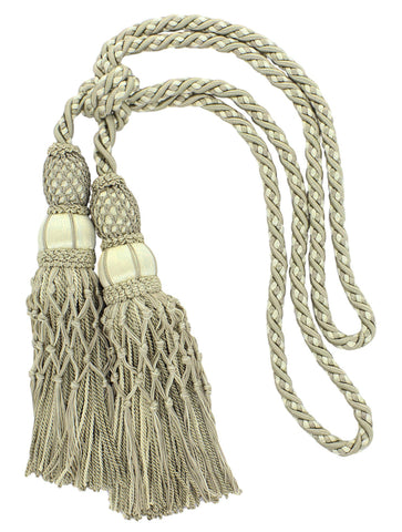 Beautiful Ivory, Beige Curtain & Drapery Large Double Tassel Tieback/10 inch tassel, 38 inch Spread Decorative Rope Holdback / Style# TBEL10-2 (21204) Color: 9802