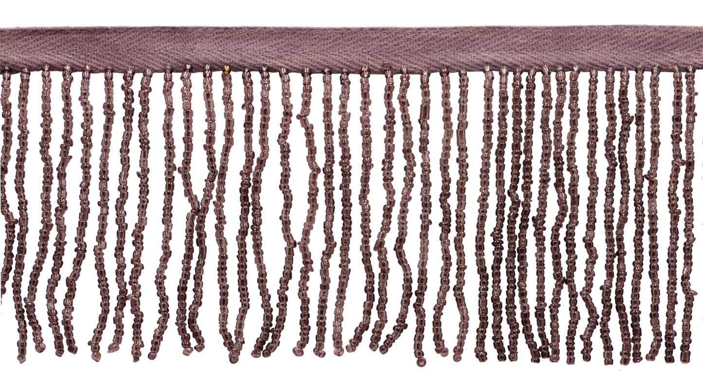 2 1/2" (6cm) Beautiful Handcrafted Beaded Fringe Trim with Sead Bead Design | Fringe Trim (Style# B40684-GL), #H25 Solid / Dark Mauve Violet Purple - Sold By The Yard - DecoPro