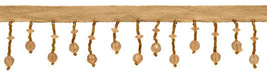 1 1/2" (3.5cm) Beautiful Handcrafted Lantern Beaded Fringe Trim | Fringe Trim (Style# B40682-AC), #E20 Solid / Light Warm Brown - 3 Yards - DecoPro