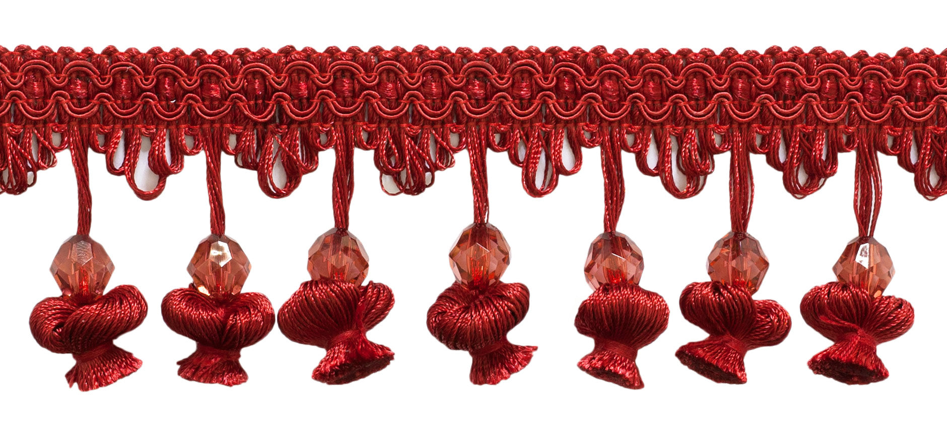 2 1/2 inch Beaded Onion Tassel Fringe / Style# NT2504 / Color: Red - E13 / Sold by the Yard - DecoPro