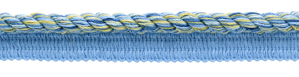 Large 3/8 inch French Blue, Cadet Blue, Blue Mist, Champange, Gold Basic Trim Cord With Sewing Lip / Style# 0038DKL / Color: French Country - N42 / Sold by The Yard