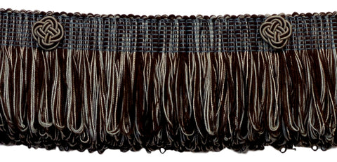 Brown, Light Blue Coll 3 Inch Loop Fringe W/Rosette Style# 3LFBR Color: MOCHA ICE - 24B (Sold by The Yard)