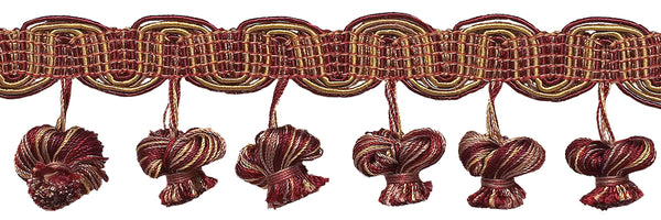 Burgundy Taupe 2 inch Baroque Onion Tassel Fringe , Style# TFB2 Color: CRANBERRY HARVEST – 8612, Sold By the Yard