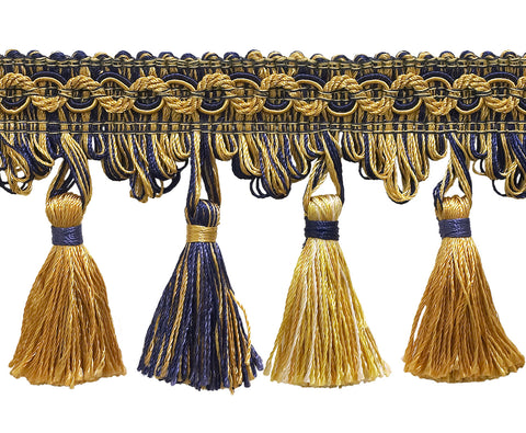 Gold, Navy Blue 2 3/4 inch Imperial II Tassel Fringe Style# NT2502 Color: NAVY GOLD - 1152 (Sold by The Yard)