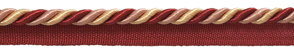 Medium RED, LIGHT ROSE Baroque Collection 5/16 inch Cord with Lip Style# 0516BL Color: ROSE BOUQUET - 7953 (Sold by The Yard)