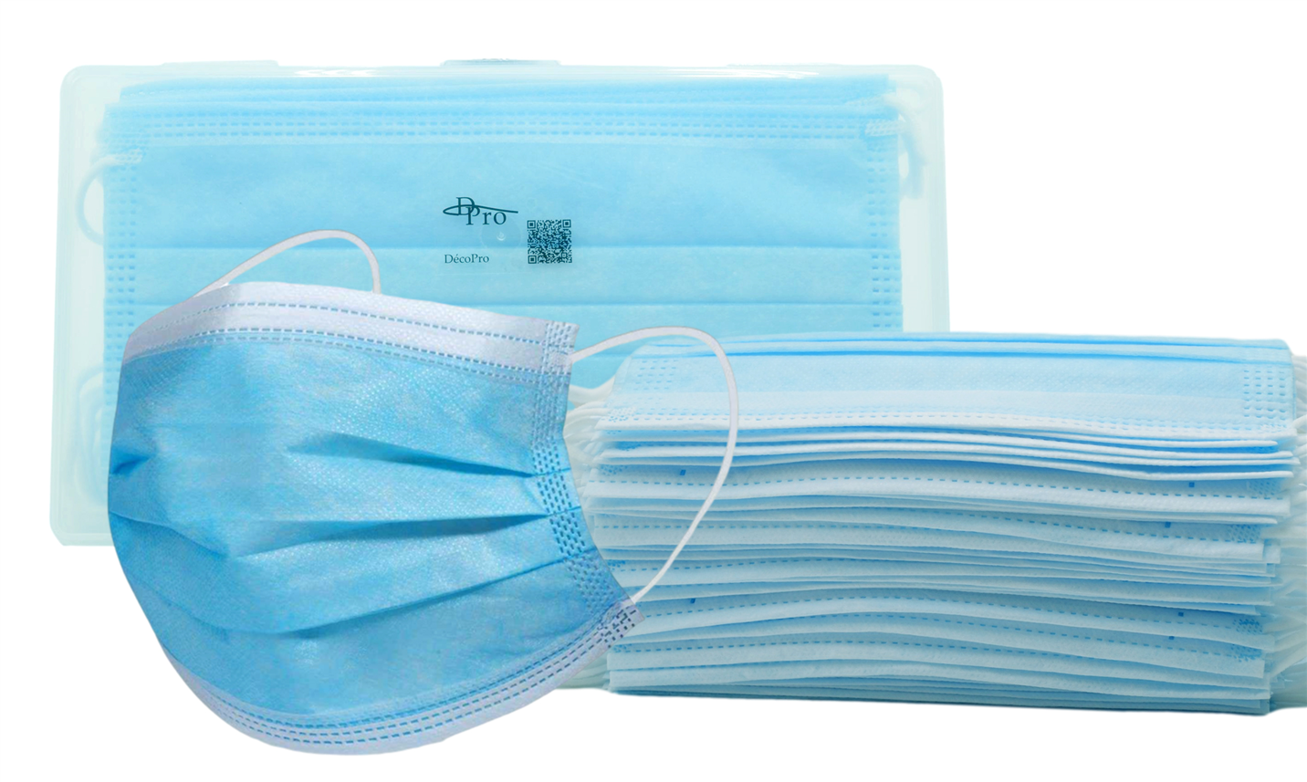 Premium Travel Case for Procedural/Surgical Face Masks with Bonus (FREE) 10-pack of Disposable Face Masks / Manufactured for and Sold Exclusively by DecoPro - DecoPro