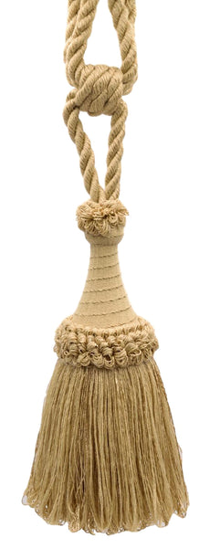 Large Tassel Tieback with Looped Accents / 8 inches long Tassel, 30 inches Spread (embrace) / Style# TBDK8 (11809) Color: Shell Beige - C03