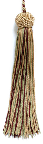 Set of 10 Sand, Burgundy, Light Green Woven Head Chainette Tassel, 5.5 Inch Long with 2 Inch Loop, Basic Trim Collection Style# BH055 Color: 873