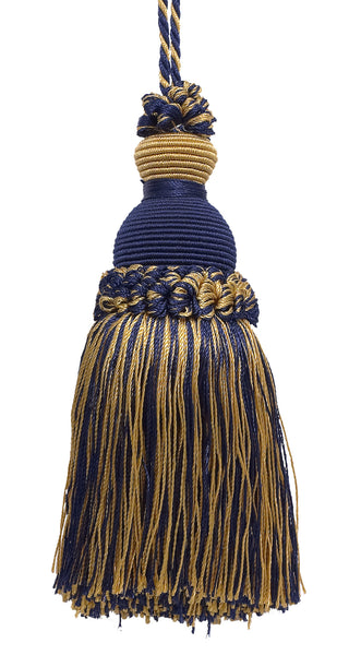 Decorative 5 inch Key Tassel, Dark Navy Blue, Gold Imperial II Collection Style# IKTJ Color: NAVY GOLD - 1152
