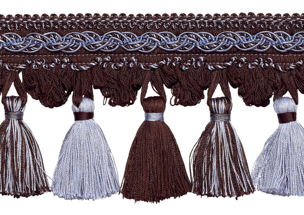 Brown, Light Blue 4 inch Baroque Tassel Fringe Style# TFB1 Color: MOCHA ICE - 24B (Sold by The Yard)