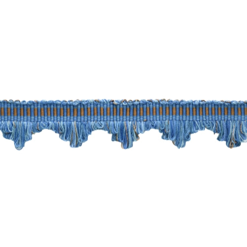 1 3/4" long (4cm) Marrakesh Collection Beautiful Contemporary Scalloped Fringe Trim with Woven Gimp Braid Header (SFRW0175) | 3 Yards (9 ft/2.5m), #VL09 Blue Multicolor Sky Blue - DecoPro