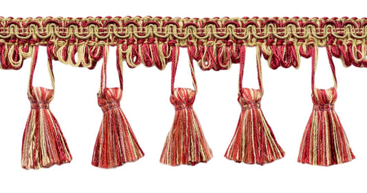 6 Yard Value Pack - 2.5 Inch Auburn, Wine, Beachwood, Camel Gold Tassel Fringe Trim / Basic Trim Collection / Style# TFC025 / Color: Flambe - PR02 (18 Ft / 5.5 Meters) - DecoPro