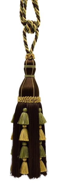 Large Elegant Gold, Olive Green, Mocha Brown Curtain & Drapery Tassel Tieback / 13 Inch tassel, 35 Inch Spread (embrace), Style# TBAR13 Color: Balsam - AR04