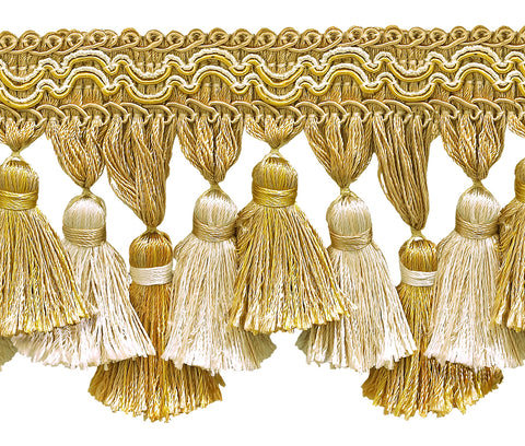 27 Yard Value Package of Light Gold, Ivory 3 3/4 inch Imperial II Tassel Fringe Style# TFI2 Color: IVORY GOLD - 2523 (81 Ft / 24.7 Meters)
