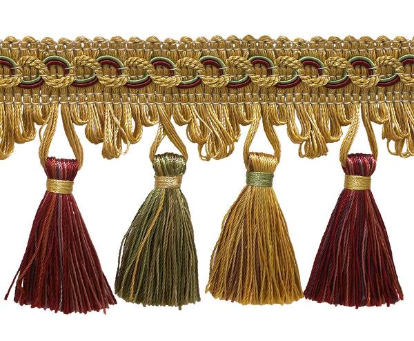 5 Yard Value Pack of Gold, Wine , Green 2 3/4 inch Imperial II Tassel Fringe Style# NT2502 Color: HOLIDAY SPLENDOR - 3752 (15 Ft / 4.5 Meters)